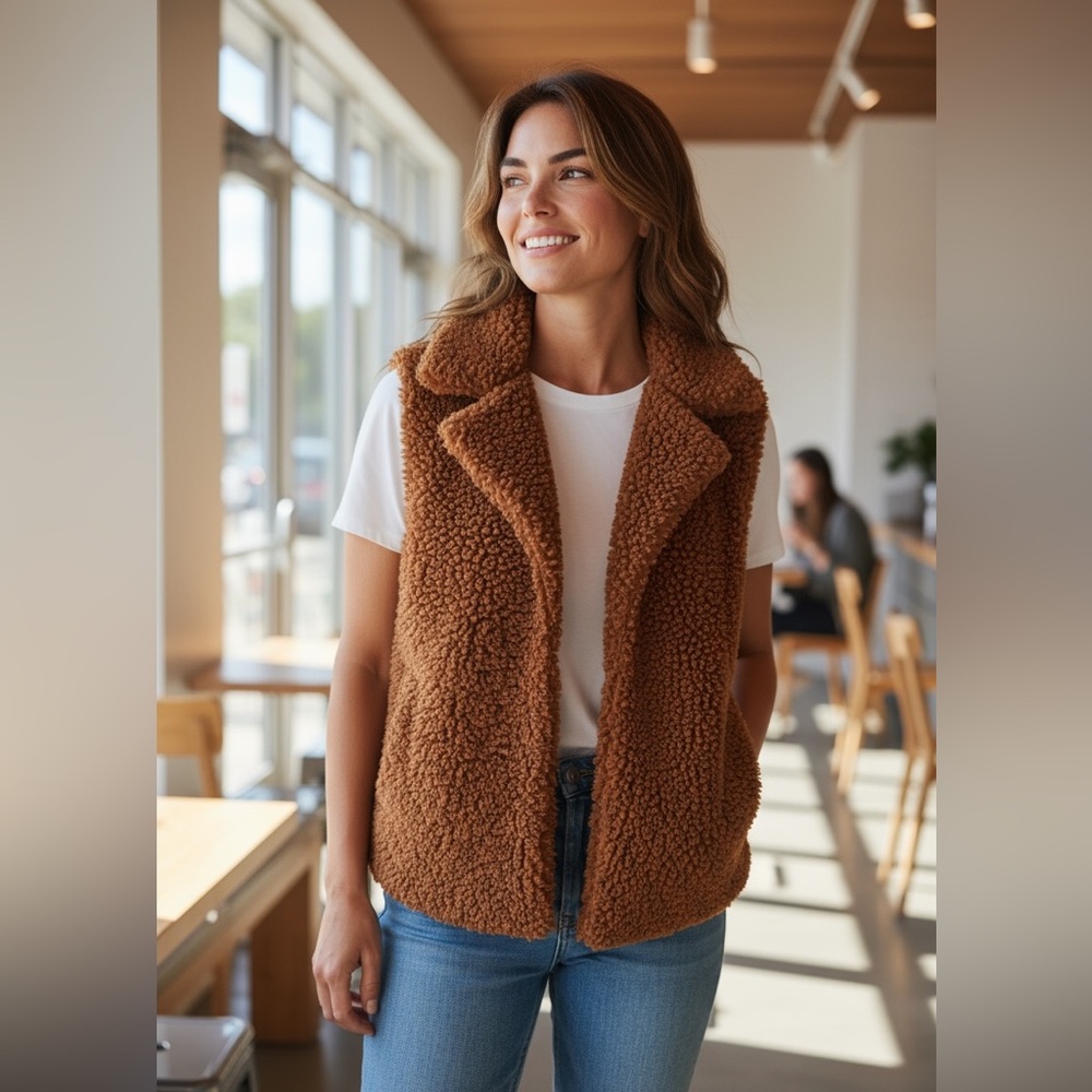 INC Rust Faux Fur Vest NWOT | S/M Cozy Plush Texture Fall Layering Statement